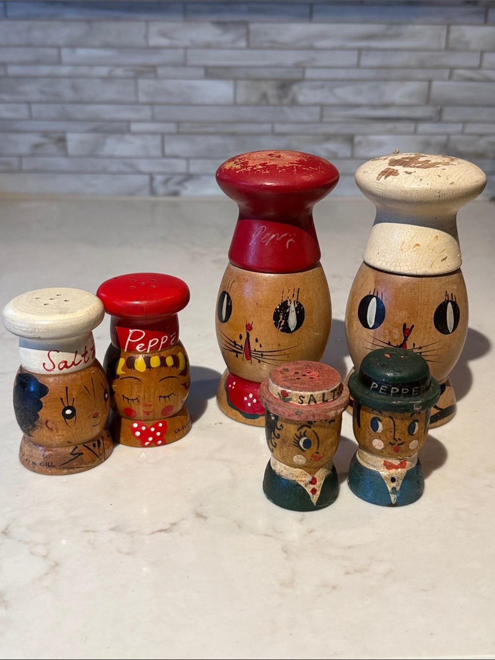 Vintage Wooden People Salt and Pepper Shakers